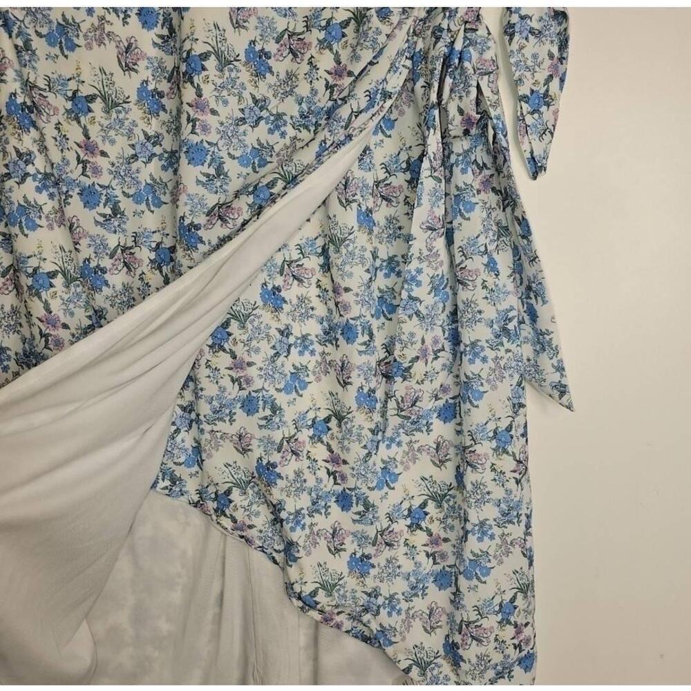 Lulus White Floral Print Puff Sleeve Faux-Wrap Dress Medium - Picture 6 of 11